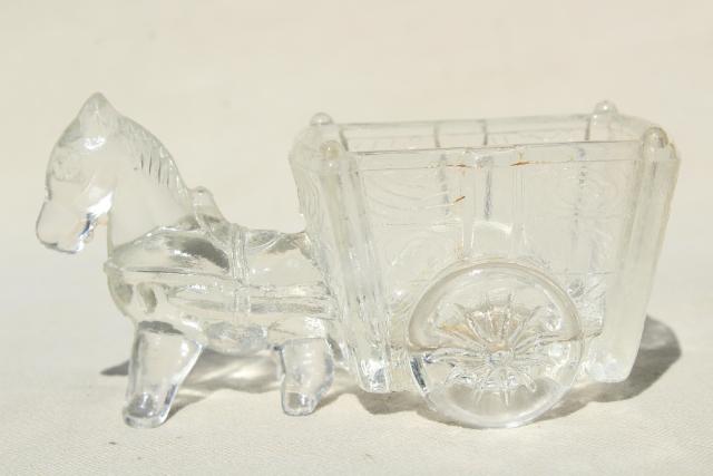 photo of vintage pressed glass donkey cart, old candy container, toothpick or match holder glass novelty #4