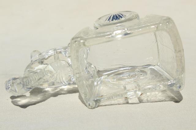 photo of vintage pressed glass donkey cart, old candy container, toothpick or match holder glass novelty #7