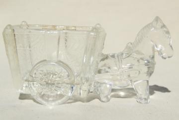 catalog photo of vintage pressed glass donkey cart, old candy container, toothpick or match holder glass novelty