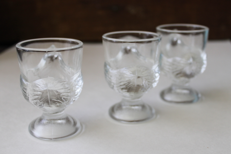 photo of vintage pressed glass egg cups, three hens for Easter, 12 days of Christmas #5