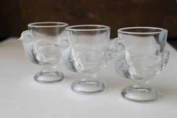 catalog photo of vintage pressed glass egg cups, three hens for Easter, 12 days of Christmas