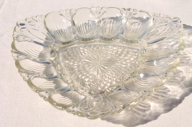 photo of vintage pressed glass egg plate, triangular shape serving tray for deviled eggs #3