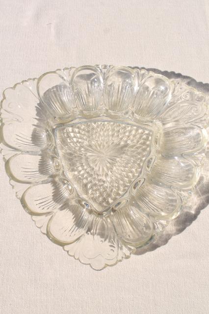 photo of vintage pressed glass egg plate, triangular shape serving tray for deviled eggs #6