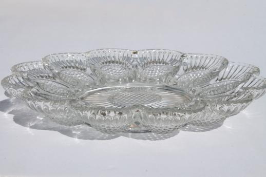 photo of vintage pressed glass egg plates, divided relish trays for deviled eggs #2