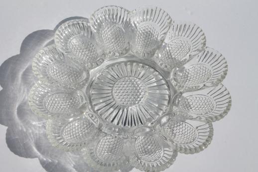 photo of vintage pressed glass egg plates, divided relish trays for deviled eggs #3