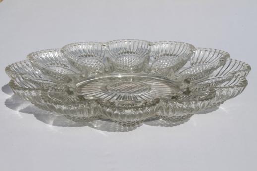 photo of vintage pressed glass egg plates, divided relish trays for deviled eggs #4