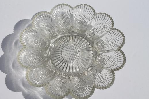 photo of vintage pressed glass egg plates, divided relish trays for deviled eggs #5