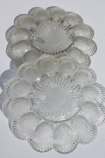 photo of vintage pressed glass egg plates, divided relish trays for deviled eggs #6