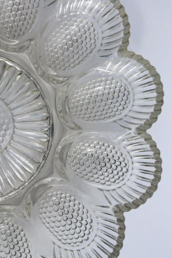 photo of vintage pressed glass egg plates, divided relish trays for deviled eggs #7