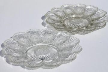 catalog photo of vintage pressed glass egg plates, divided relish trays for deviled eggs