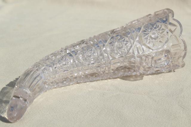 photo of vintage pressed glass flower vase or hanging planter, hunting horn shape #7