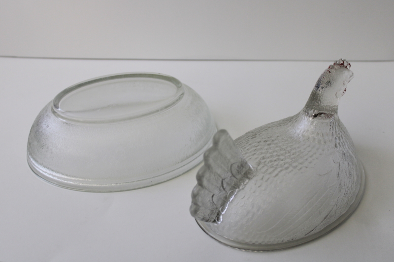 photo of vintage pressed glass hen on nest covered dish or trinket box, old Indiana glass #5