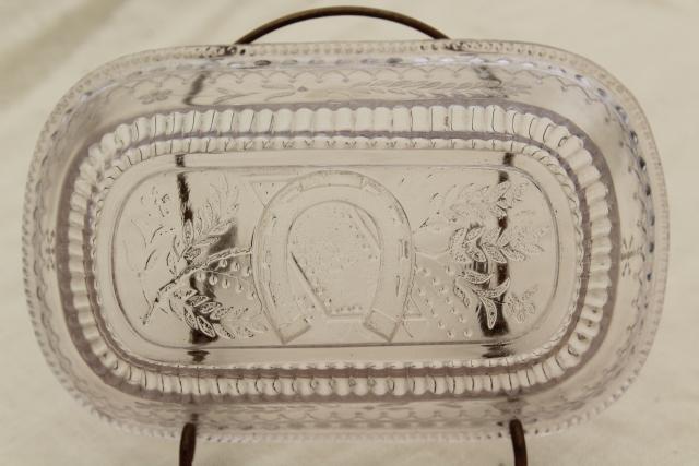 photo of vintage pressed glass jelly dish w/ embossed lucky horseshoe pattern #3