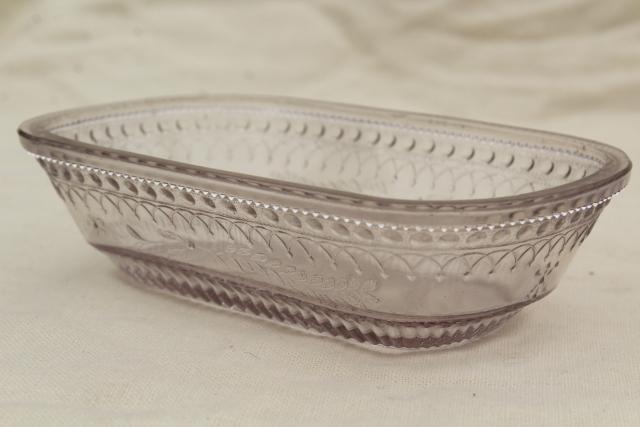 photo of vintage pressed glass jelly dish w/ embossed lucky horseshoe pattern #6