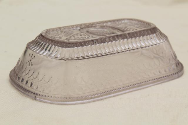 photo of vintage pressed glass jelly dish w/ embossed lucky horseshoe pattern #8