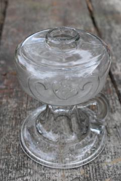 catalog photo of vintage pressed glass kerosene oil lamp, finger ring style small chamber lamp