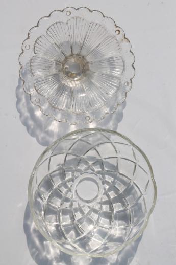 photo of vintage pressed glass lamp bases & parts lot - bobeches for crystal chandeliers & hanging lights #8