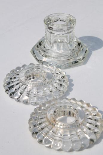 photo of vintage pressed glass lamp bases & parts lot - bobeches for crystal chandeliers & hanging lights #10