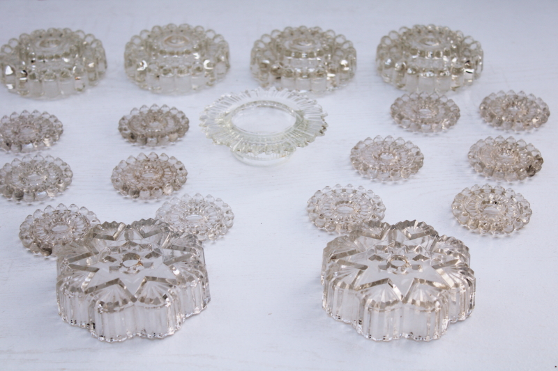 photo of vintage pressed glass lamp parts lot bases & beaded edge spacers for upcycle or lighting restoration repair #1