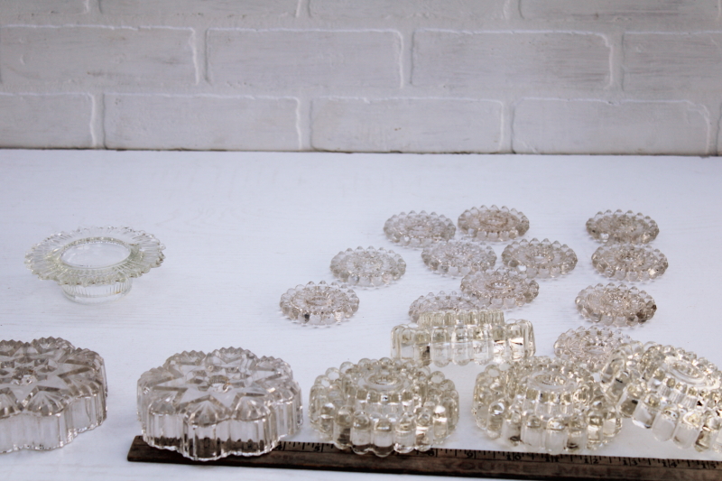 photo of vintage pressed glass lamp parts lot bases & beaded edge spacers for upcycle or lighting restoration repair #4