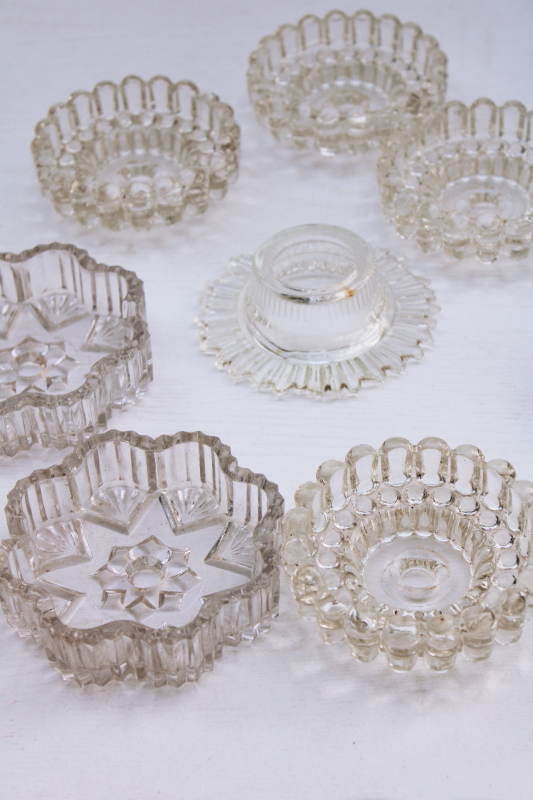 photo of vintage pressed glass lamp parts lot bases & beaded edge spacers for upcycle or lighting restoration repair #9