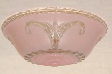 catalog photo of vintage pressed glass lampshade for antique electric light, shabby chic rose pink lamp shade