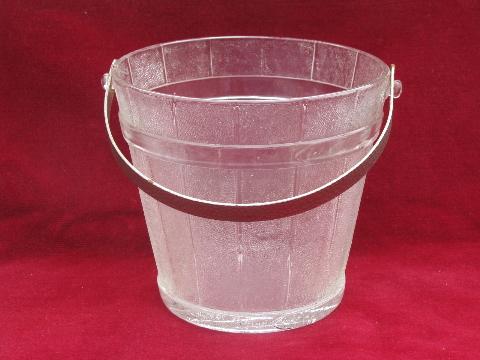 photo of vintage pressed glass, old wooden pail pattern ice bucket w/ metal handle #2