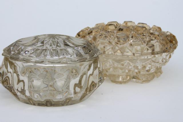 photo of vintage pressed glass puff boxes, dresser / vanity table powder box lot #1