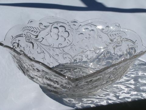 photo of vintage pressed glass salad bowl, floral chintz flowers pattern #1