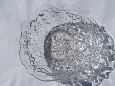 photo of vintage pressed glass salad bowl, floral chintz flowers pattern #2