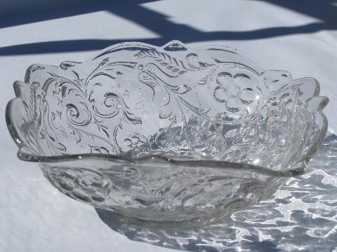 photo of vintage pressed glass salad bowl, floral chintz flowers pattern #3