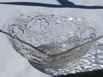 catalog photo of vintage pressed glass salad bowl, floral chintz flowers pattern