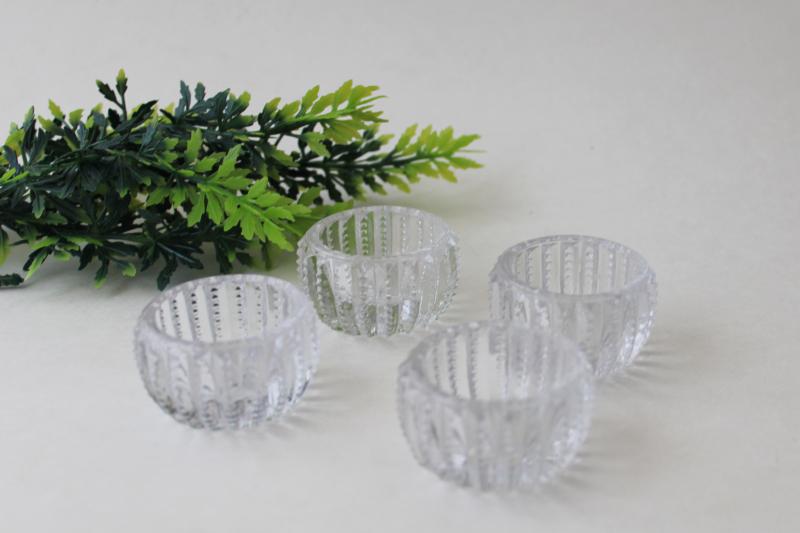 photo of vintage pressed glass salt cellars, individual salts salt dip dishes zipper pattern #1