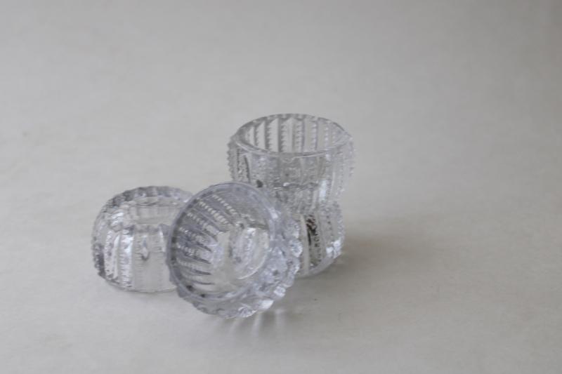 photo of vintage pressed glass salt cellars, individual salts salt dip dishes zipper pattern #2