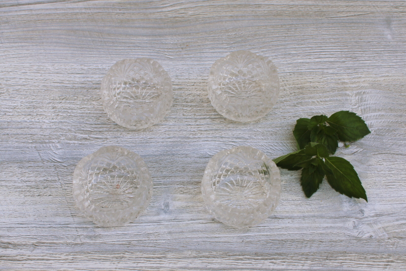 photo of vintage pressed glass salt cellars, tiny open dish salts, set of salt dips #1