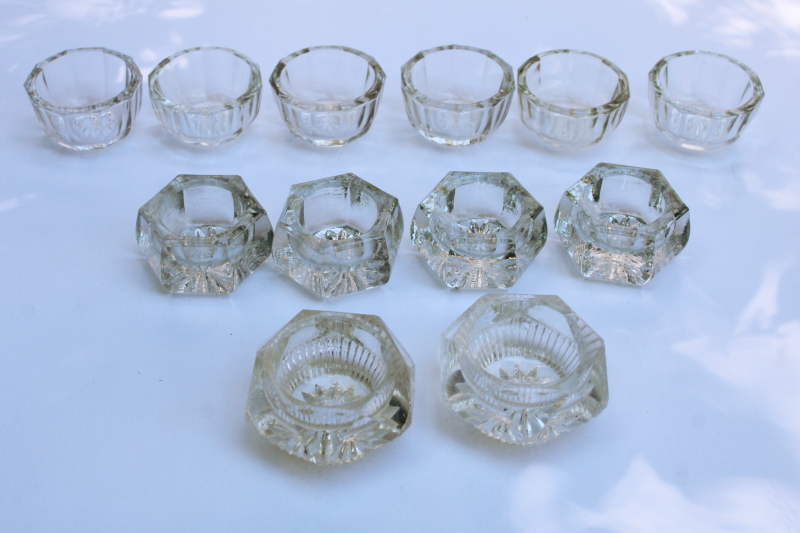 photo of vintage pressed glass salt cellars, tiny salt dishes lot several sets  #1