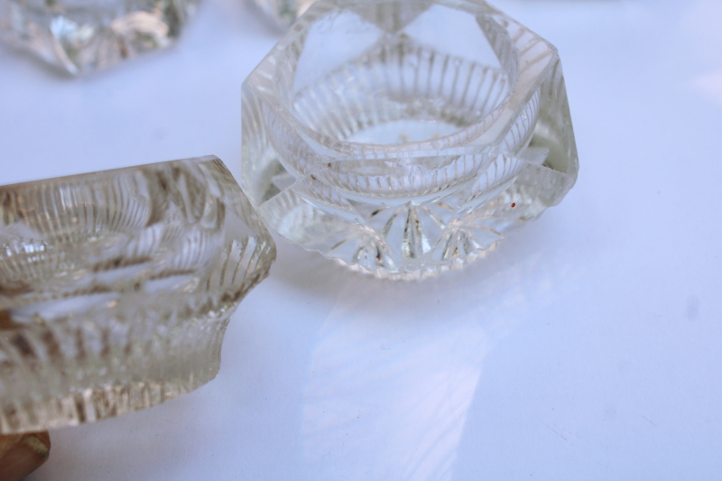 photo of vintage pressed glass salt cellars, tiny salt dishes lot several sets  #3
