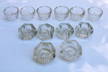 catalog photo of vintage pressed glass salt cellars, tiny salt dishes lot several sets 