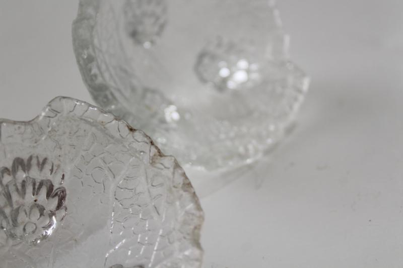 photo of vintage pressed glass salt dip dishes, loganberry bramble pattern clear glass salts #4