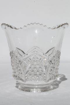 catalog photo of vintage pressed glass shade, sawtooth edge lampshade, cut & block pattern glass