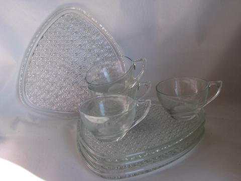 photo of vintage pressed glass snack sets - cups, daisy & button plates, crystal color #1