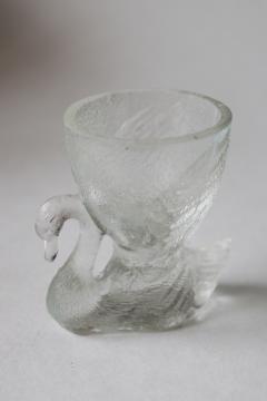 catalog photo of vintage pressed glass swan egg cup, toothpick holder or match vase