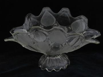 catalog photo of vintage pressed pattern glass banana dish, large old fruit bowl centerpiece stand