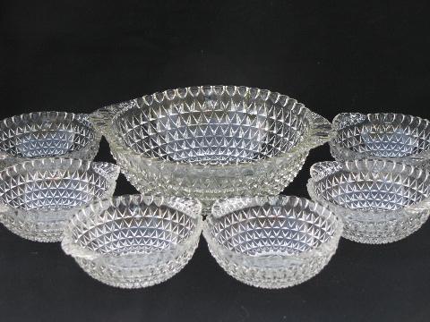 photo of vintage pressed pattern glass berry bowls or salad bowl set, six individual dishes #1