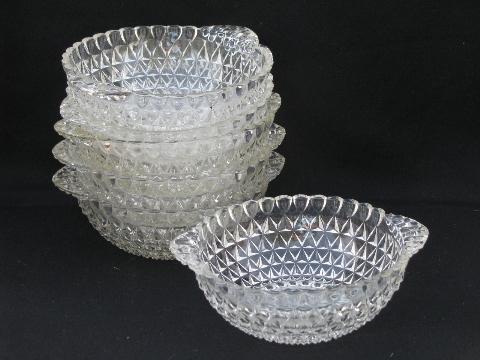 photo of vintage pressed pattern glass berry bowls or salad bowl set, six individual dishes #4