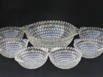 catalog photo of vintage pressed pattern glass berry bowls or salad bowl set, six individual dishes