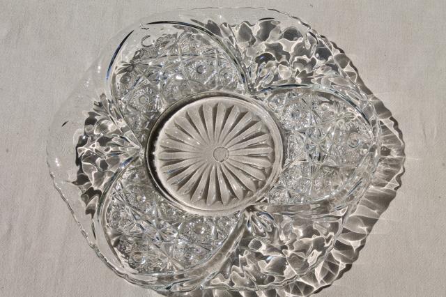 photo of vintage pressed pattern glass cake plate, sparkling crystal clear glass #2