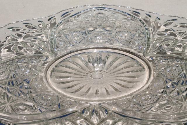 photo of vintage pressed pattern glass cake plate, sparkling crystal clear glass #5