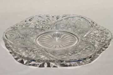 catalog photo of vintage pressed pattern glass cake plate, sparkling crystal clear glass