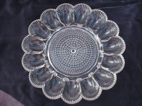 photo of vintage pressed pattern glass divided glass egg plate #1